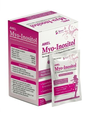 AWEL Myo-Inositol Sachet box – 2000mg Myo-Inositol + D-Chiro Inositol 50mg with Vitamin D3 & B12 for PCOS support and hormonal balance in Pakistan