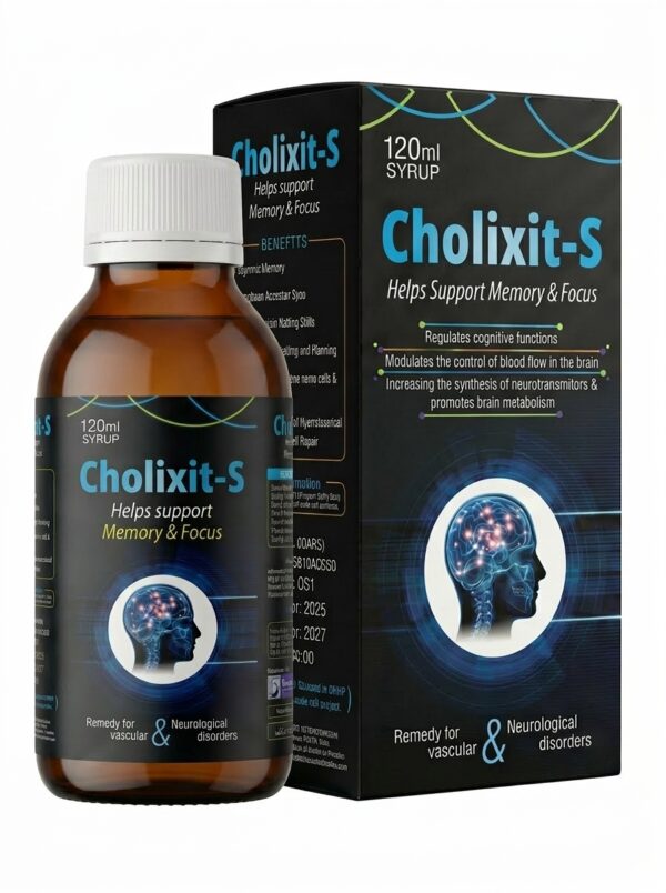 Cholixit-S 120ml Syrup for Memory, Focus, and Neurological Support with Ginkgo Biloba and Choline