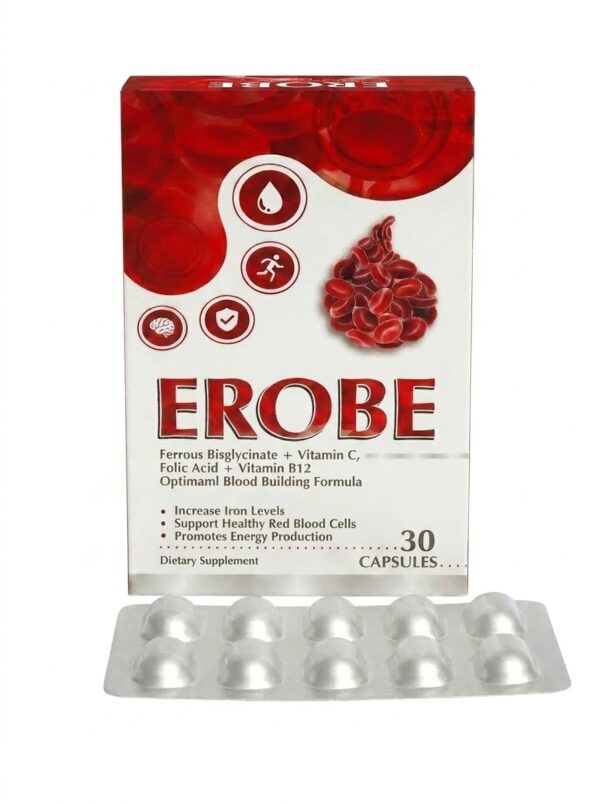 EROBE best iron supplements in Pakistan capsules – Ferrous Bisglycinate with Vitamin C, Folic Acid & B12