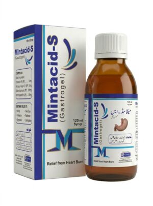 Mintacid-S Gastrogel 120ml syrup bottle - fast-acting acidity, gas, and heartburn relief formula for digestive health in Pakistan.