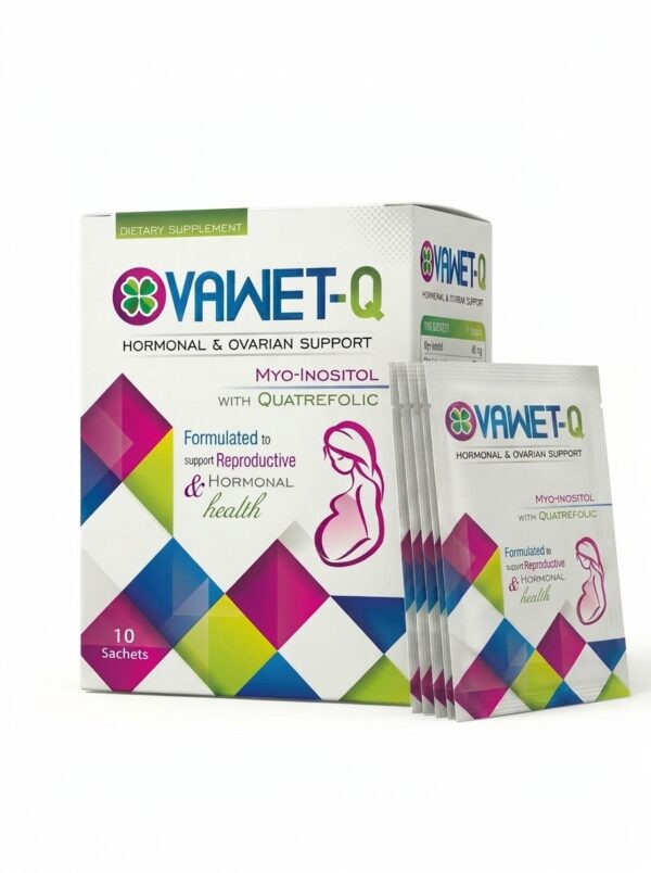 OVAWET-Q Myo-Inositol Sachet 2000mg with Quatrefolic – 10 sachet box for PCOS, hormonal and ovarian support.