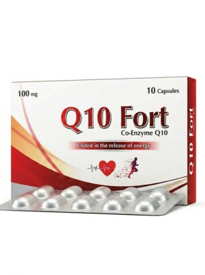 Q10 Fort Coenzyme Q10 100mg capsules pack box by Syncar Nutraceuticals