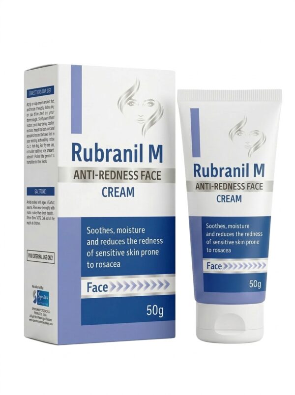 Rubranil M anti-redness face cream packaging with Niacinamide and Kojic Acid 1% for rosacea in Pakistan