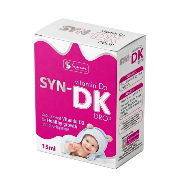 SYN-DK Vitamin D3 & K2 oral drops for infants and babies - 15ml supplement bottle