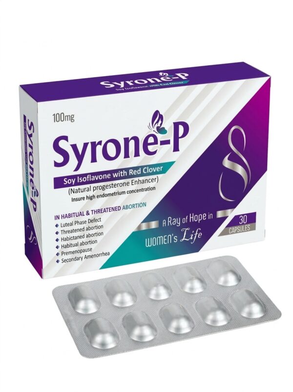 Physical packaging of Syrone-P by Syncar Nutraceuticals, an ideal choice for women looking to buy Soy Isoflavones with Red Clover online to support natural hormonal balance.